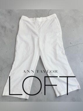 Ann Taylor Loft 🤍 white linen blend wide leg pants elastic waist size large